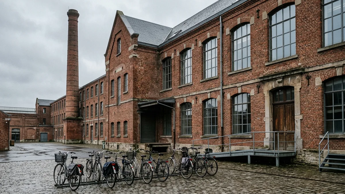 Umgebaute Backstein-Fabrikhalle mit großen Sprossenfenstern als Bürostandort