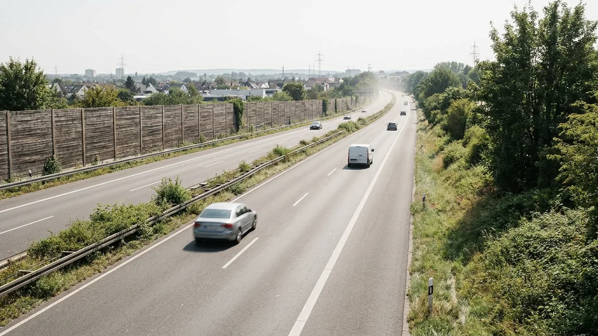 Breite Ausfallstraße im Kölner Osten mit wenig Verkehr bei Hochsommerwetter