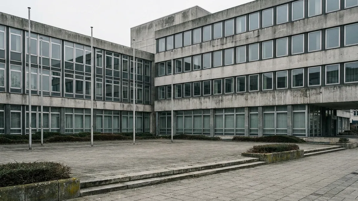 Fassade eines großen deutschen Polizeipräsidiums aus den 1970er Jahren