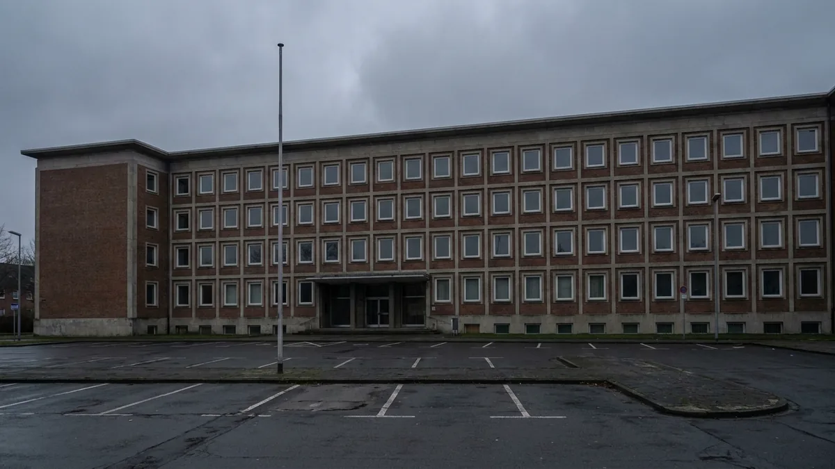 Backsteinfassade eines Kölner Polizeigebäudes am Morgen